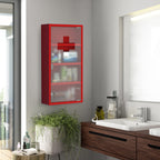 Red Steel wall mounted Medicine Cabinet with 3 shelves + Security Glass Door Lockable 60 cm(H)