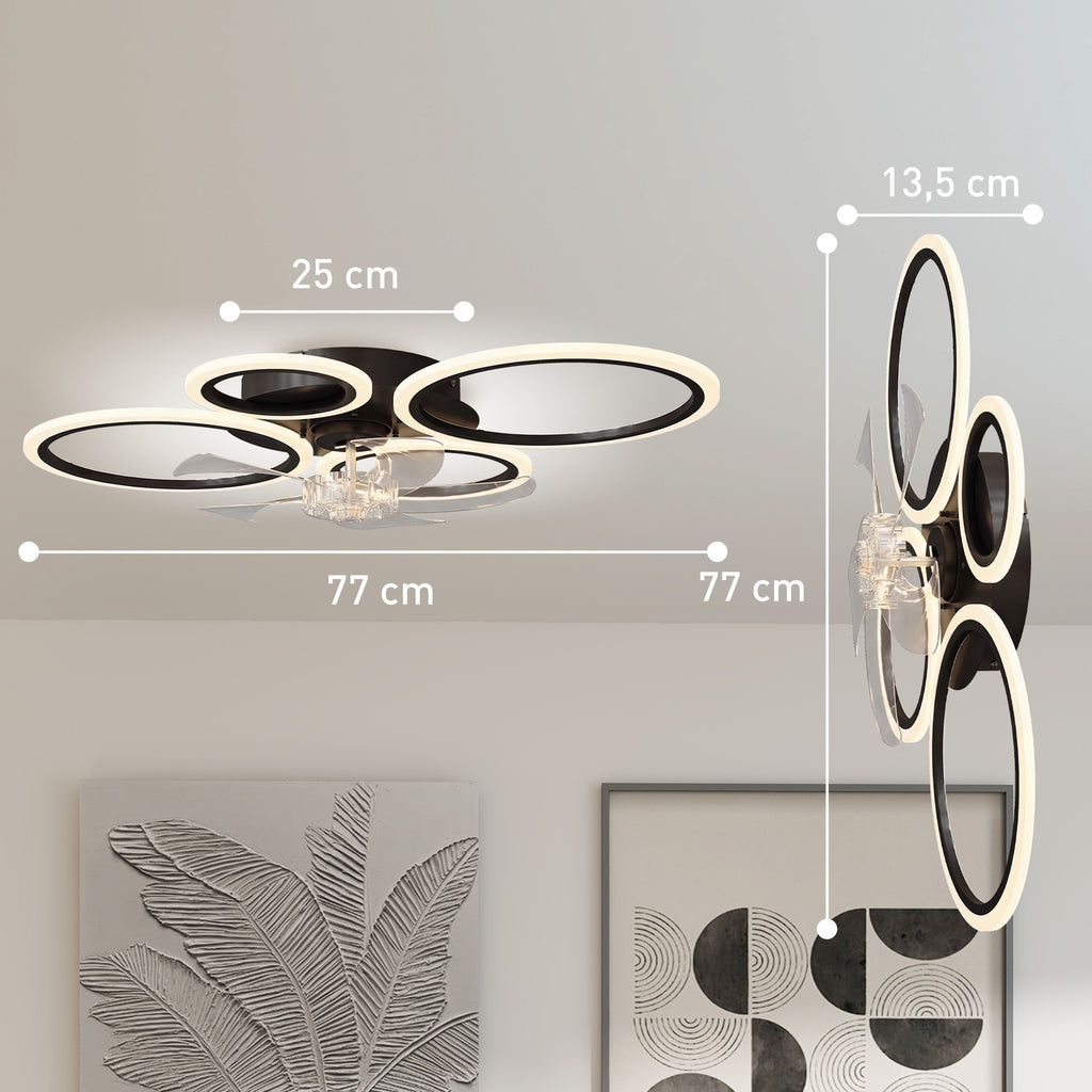 Deckenventilator mit Licht und Fernbedienung, 77 cm LED-Deckenventilator mit 3 Lichtfarben, 6 Geschwindigkeiten, Timer