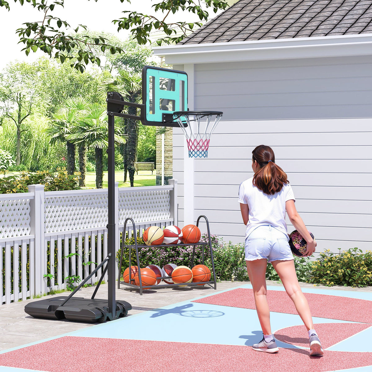 Fully Adjustable Basketball Hoop Outdoor, 146-236cm Basketball Hoop and Stand with Weighted Base and Shatterproof Backboard, Portable on Wheels for Junior, Adults