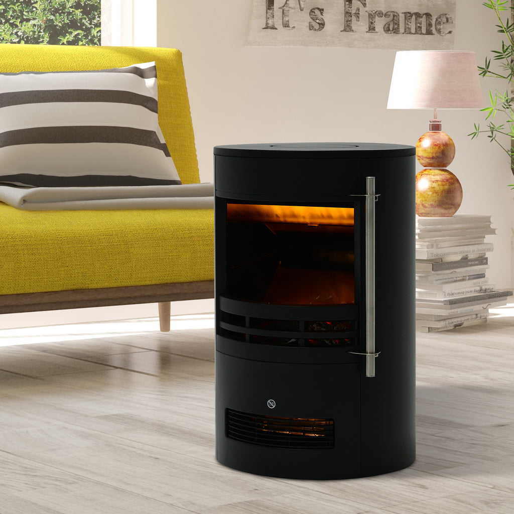 Elektrokamin mit Heizung, elektrischer Kamin mit LED Flammeneffekt, 900/2000W Dekokamin, elektrisch Kaminfeuer Kaminofen, Schwarz