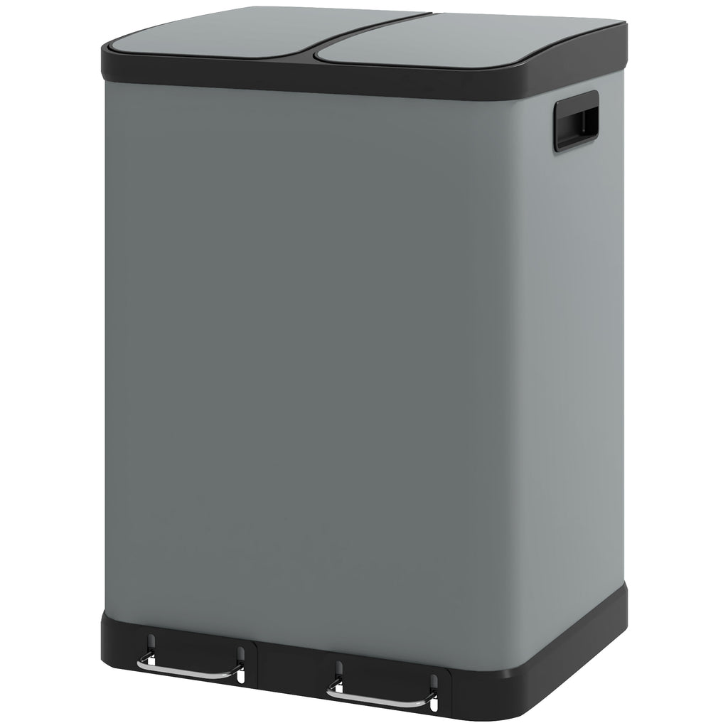 Doppelfach-M¨¹lleimer, 2 x 30L, fingerabdruckresistent, Pedal, herausnehmbare Inneneimer, Grau