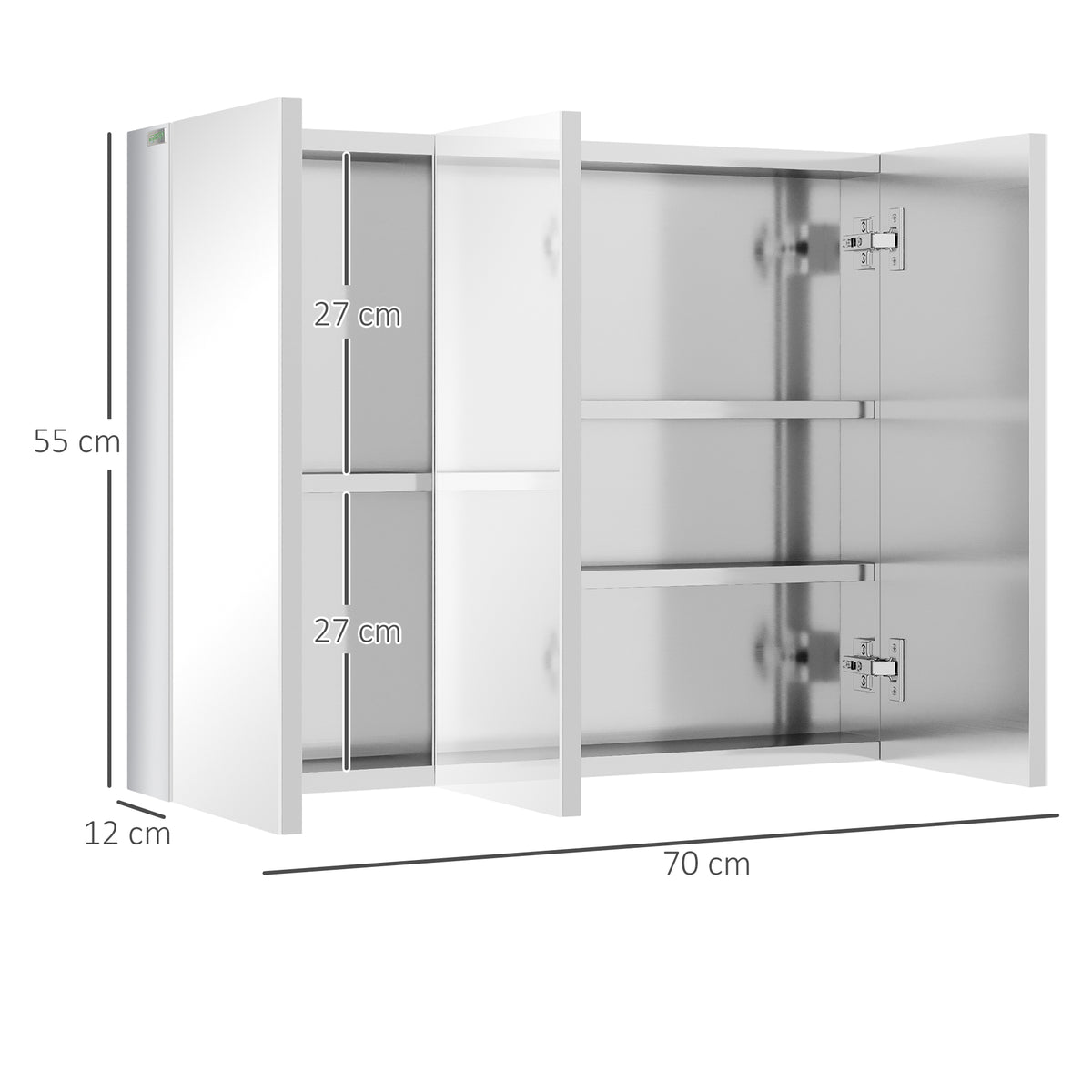 Spiegelschrank, Badschrank, 3 Spiegelt¨¹ren, 5 Innenb?den, Edelstahl, Farbe: Silber, 70 x 12 x 55 cm
