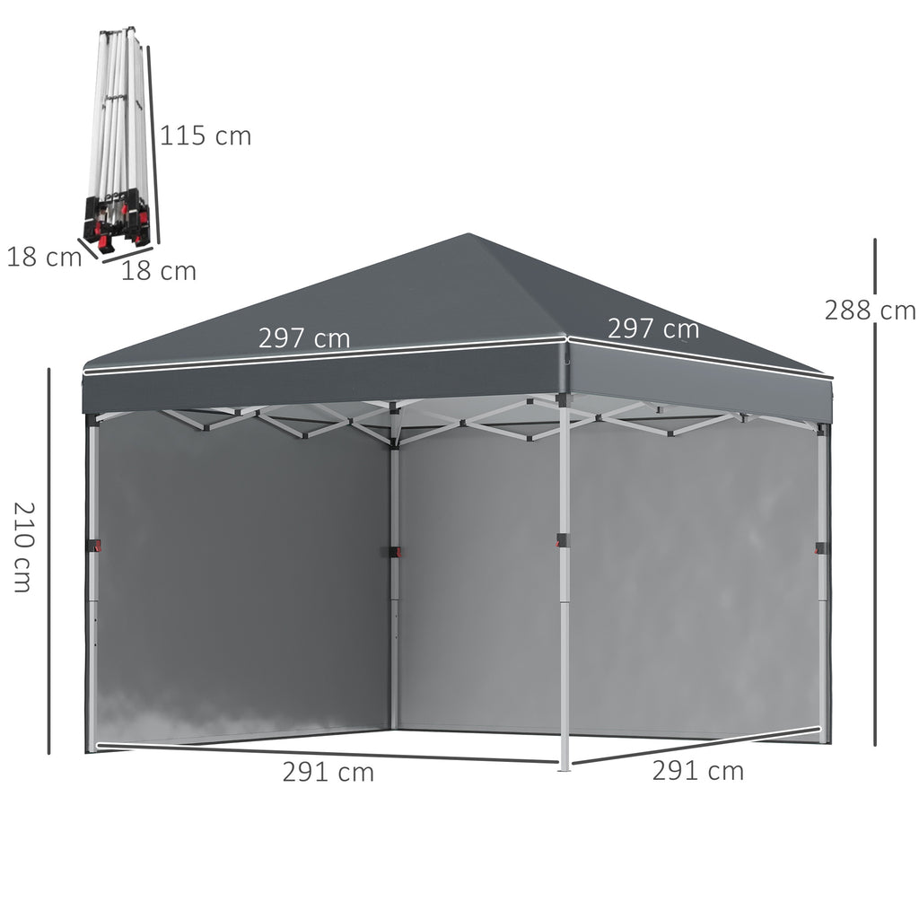 Faltpavillon, 2 Seitenwände, höhenverstellbar, mit Transporttasche, rostfreies Stahlgestell, 3x3 m, Dunkelgrau