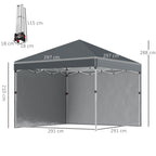 Faltpavillon, 2 Seitenwände, höhenverstellbar, mit Transporttasche, rostfreies Stahlgestell, 3x3 m, Dunkelgrau
