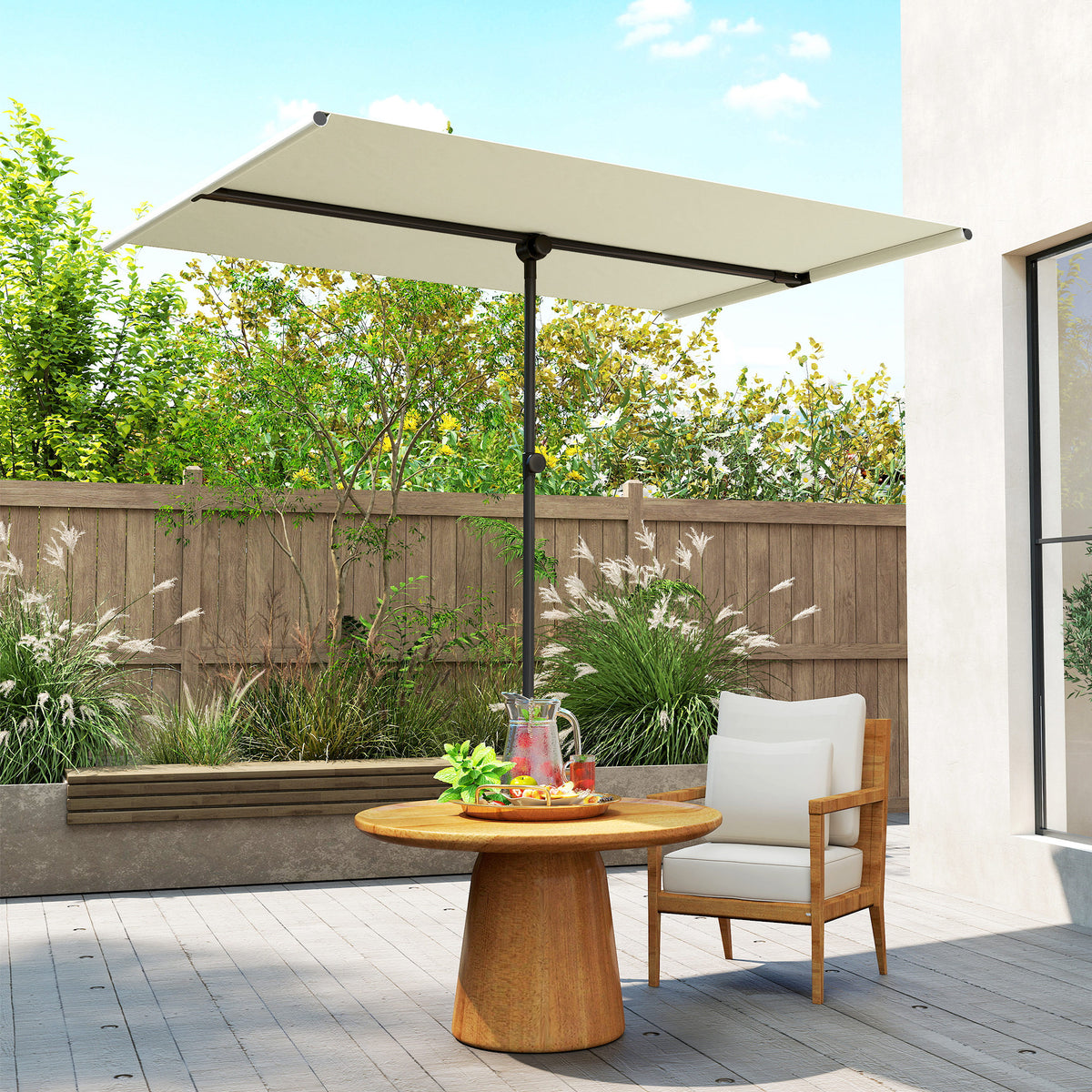 Sonnenschirm 180 Grad drehbar H?henverstellbar Gartenschirm mit Aluminium-Mast 150x205cm Beige