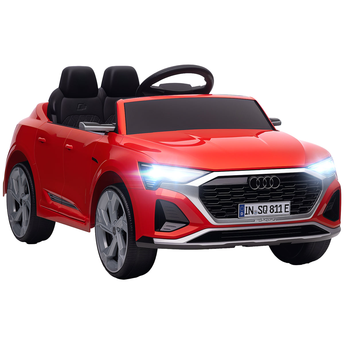Elektro-Kinderauto, 12V Audi Q8, 3-5 km/h, Fernsteuerung, Scheinwerfer, Musik, Rot