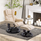 Relaxsessel mit Hocker, Liegefunktion, drehbar, bis 160 kg, Kunstleder, Metallrahmen, creme, 80 x 79 x 100 cm