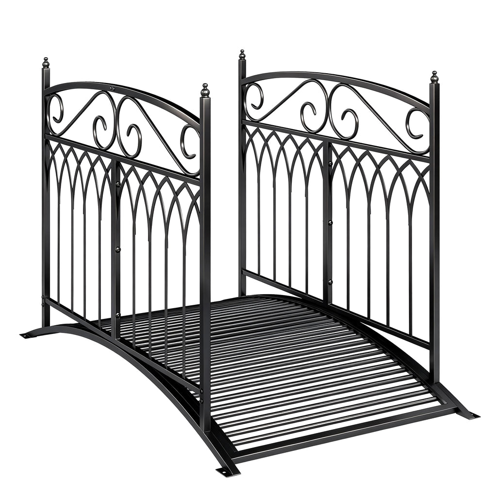 Gartenbrücke aus Metall 135,5 cm Teichbrücke mit Sicherheitsgeländern Antik-Optik Rostbeständig einfache Montage