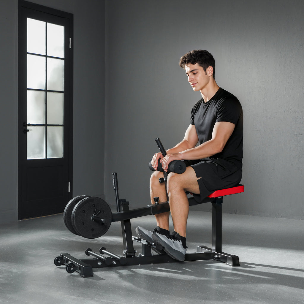 Beintrainings-Bank, Wadenhebemaschine, mit R?dern, Sportequipment f¨¹r Fitness-¨¹bungen zuhause, Stahl, Schwarz