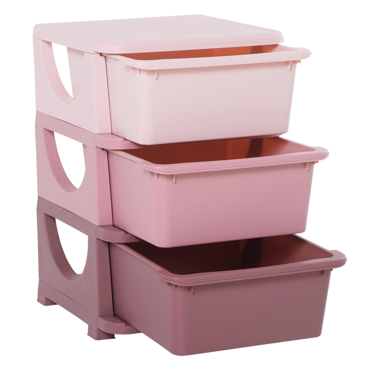 Aufbewahrungsboxen für Kinder, 3 Schubladen, abgerundete Kanten, erhöhtes Design, 37x37x56,5 cm, Rosa