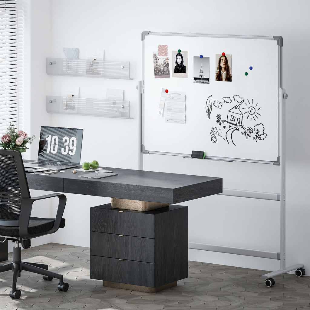 Whiteboard,120 x 90 cm, magnetisch, drehbar, mobil, inkl. Marker & Schwamm, Metallgestell, Wei?