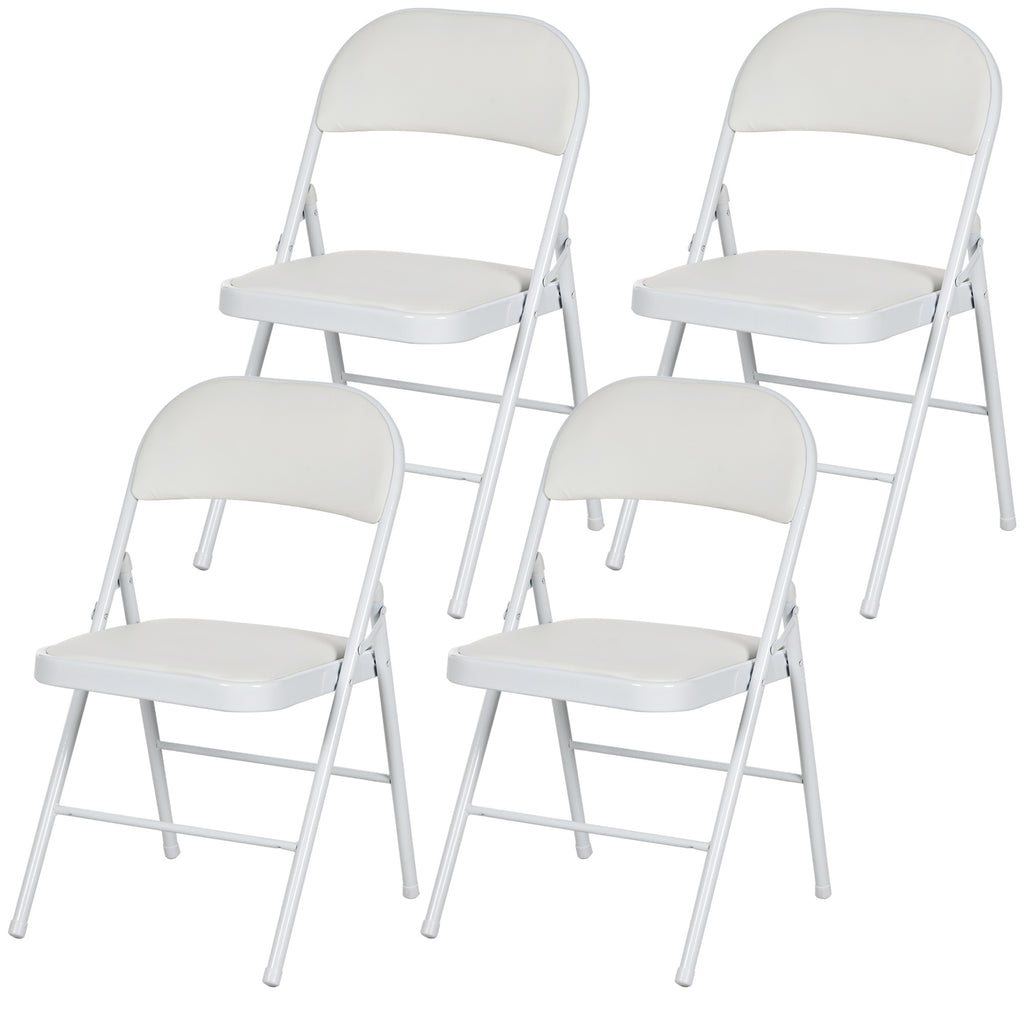 4er-Set Klappstühle, Tragbare Bürostühle, Metallbeine, Faltstuhl für Büro, Empfang, Wartezimmer, Kunstleder, Weiß