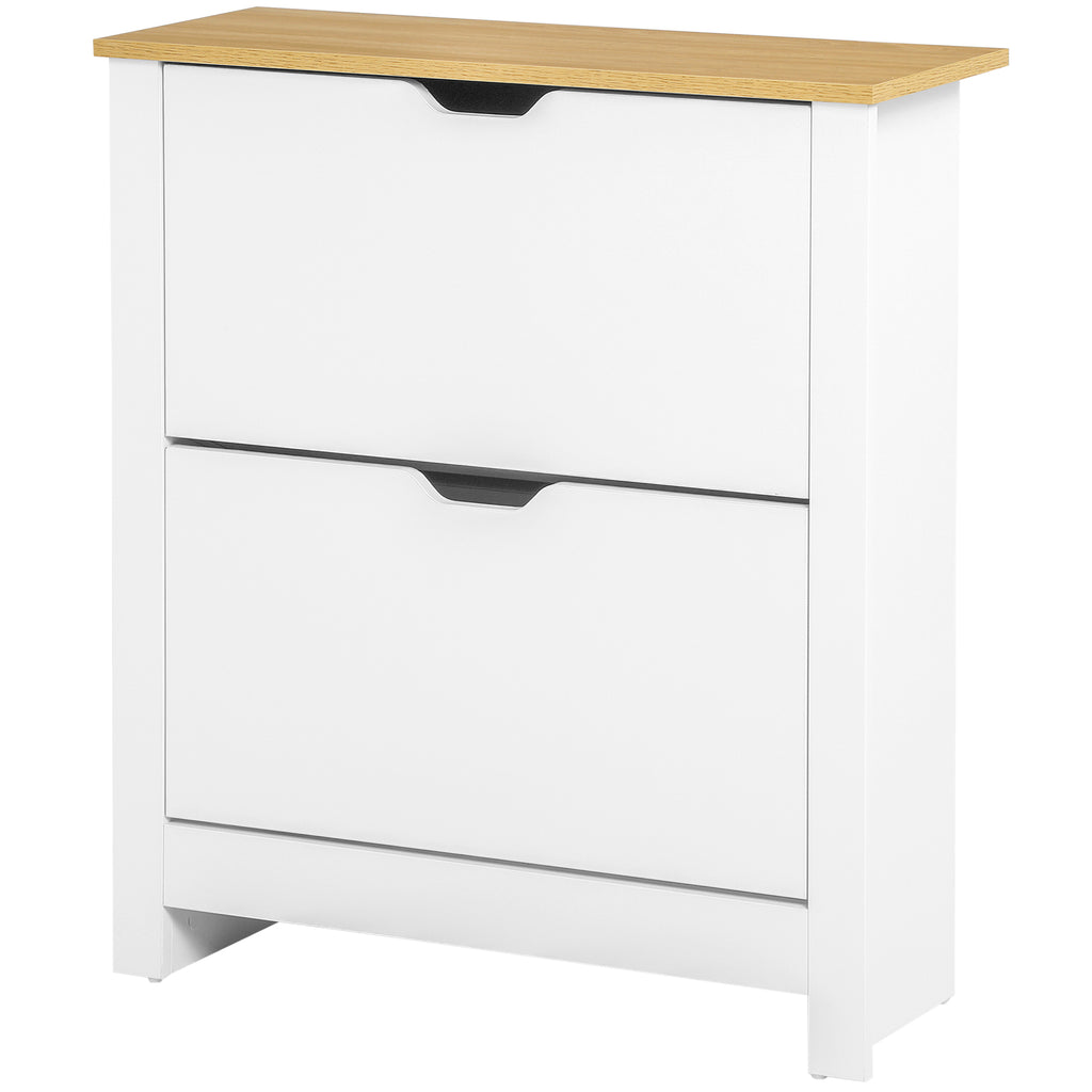 Schuhschrank Schruhregal Schuhaufbewahrung, 2 F?cher, 12 Paar Schuhe, 72 cm x 26 cm x 80 cm, Wei? + Braun