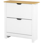 Schuhschrank Schruhregal Schuhaufbewahrung, 2 F?cher, 12 Paar Schuhe, 72 cm x 26 cm x 80 cm, Wei? + Braun