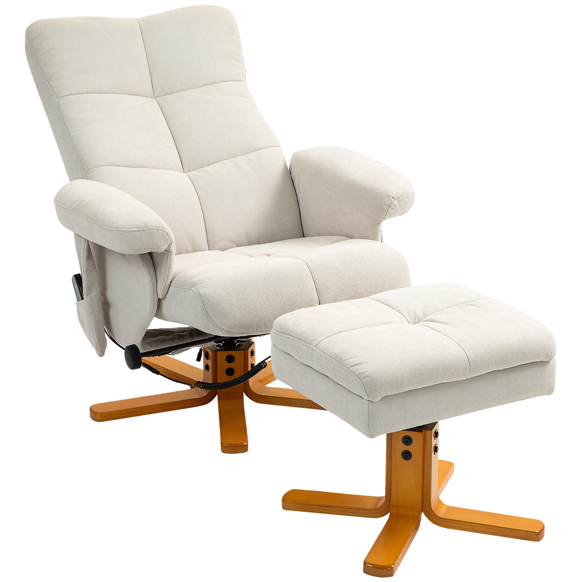 Massagesessel mit Liegefunktion und Fu?hocker, 145¡ã-Neigung, Polyester, 80 x 86 x 99 cm, Cremewei?