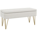 Bettbank mit Stauraum, dicke Polsterung, atmungsaktiver Stoff, Stahlf¨¹?e, 100x40x49 cm, Creme