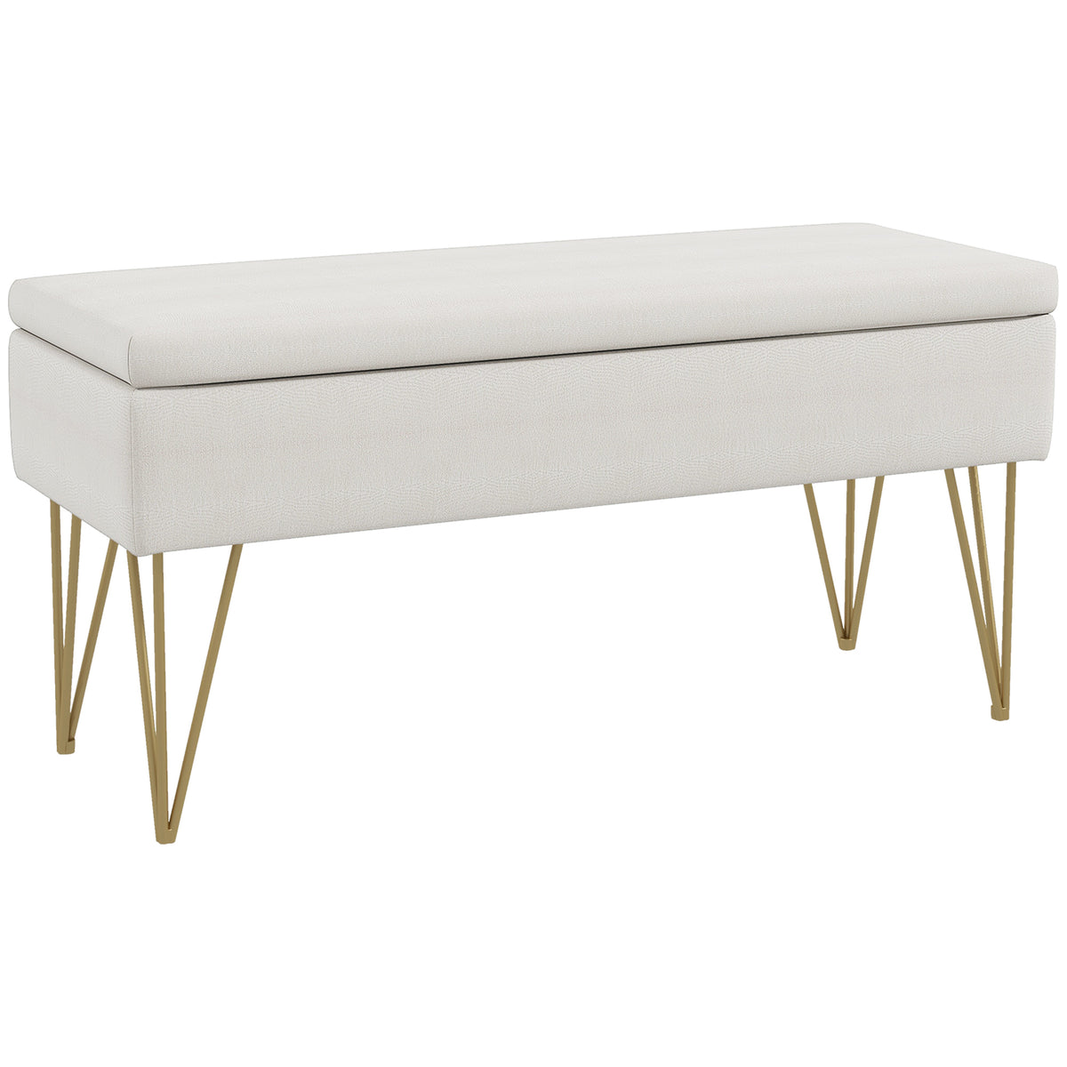 Bettbank mit Stauraum, dicke Polsterung, atmungsaktiver Stoff, Stahlf¨¹?e, 100x40x49 cm, Creme