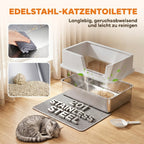 Katzentoilette XL Edelstahl mit Deckel, hohe Seitenwände Hellgrau