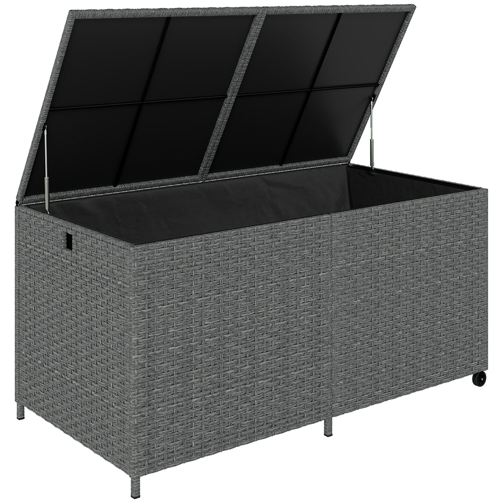 Rattan Auflagenbox 650L wetterfest UV-beständig Kissenbox mit Deckel Rollen Stauraum 150 x 75 x 74 cm Dunkelgrau