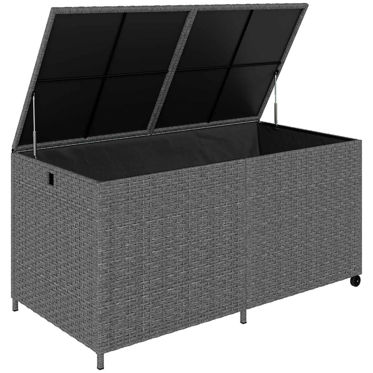 Rattan Auflagenbox 650L wetterfest UV-beständig Kissenbox mit Deckel Rollen Stauraum 150 x 75 x 74 cm Dunkelgrau