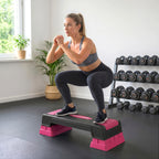 Steppbrett höhenverstellbar Fitness Aerobic Stepper mit 3 Stufen (12/17,5/22,5 cm), Anti-Rutsch-Matte Schwarz+Rosa