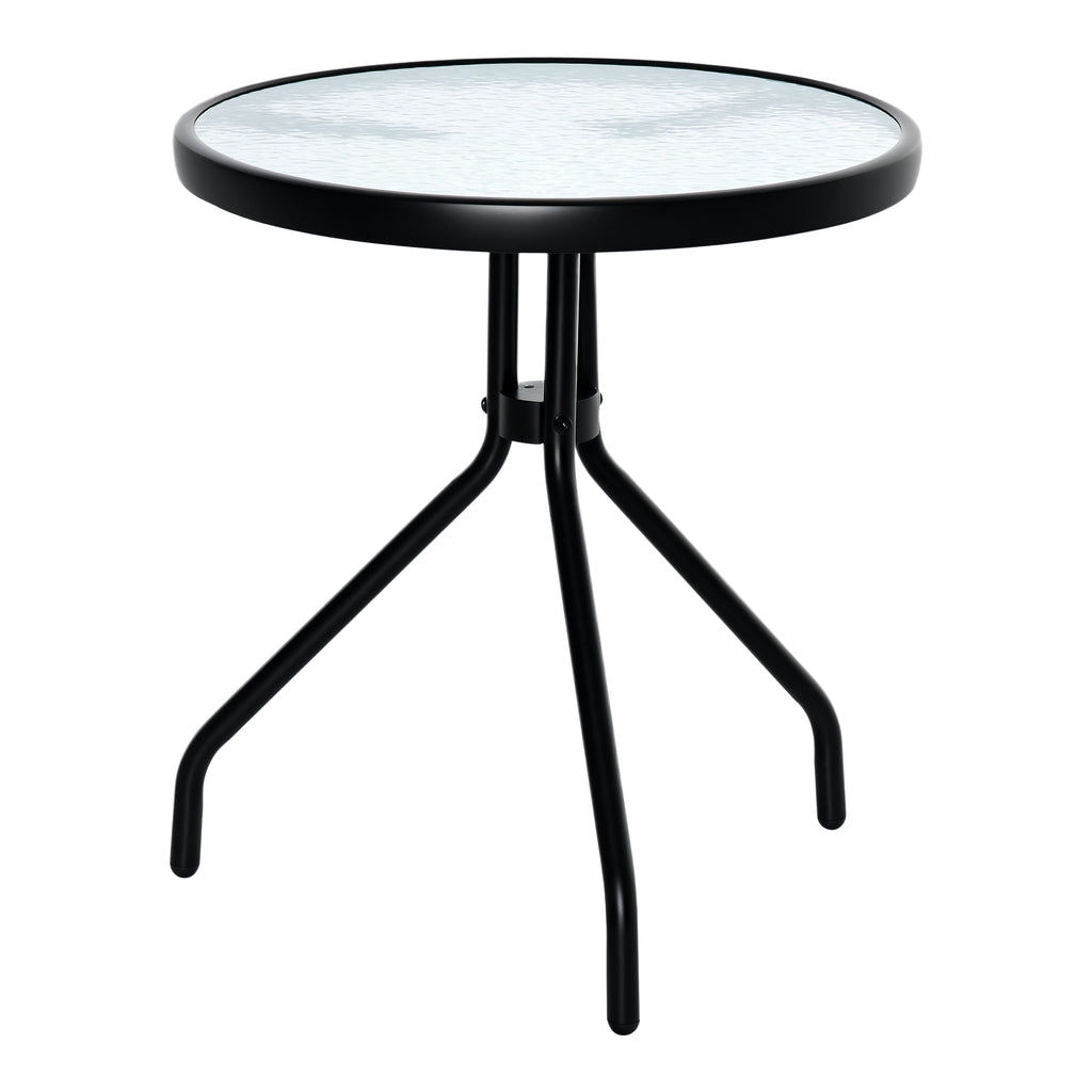 Beistelltisch Garten wetterfester Gartentisch mit Glastischplatte, Balkontisch aus Metall Ø50x55H cm