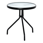 Beistelltisch Garten wetterfester Gartentisch mit Glastischplatte, Balkontisch aus Metall Ø50x55H cm