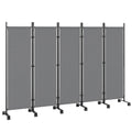 Raumteiler 5-teilig 252 x 40 cm Freistehend Paravent mit 12 Rollen Klappbar Trennwand DIY Dunkelgrau