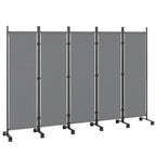 Raumteiler 5-teilig 252 x 40 cm Freistehend Paravent mit 12 Rollen Klappbar Trennwand DIY Dunkelgrau
