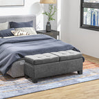 Sitzbank mit Stauraum, Polsterbank mit Leinenoptik, Gepolsterte Aufbewahrungsbox bis 180kg belastbar, f¨¹r Flur, Schlafzimmer, Wohnzimmer, 116x41x47 cm, Grau