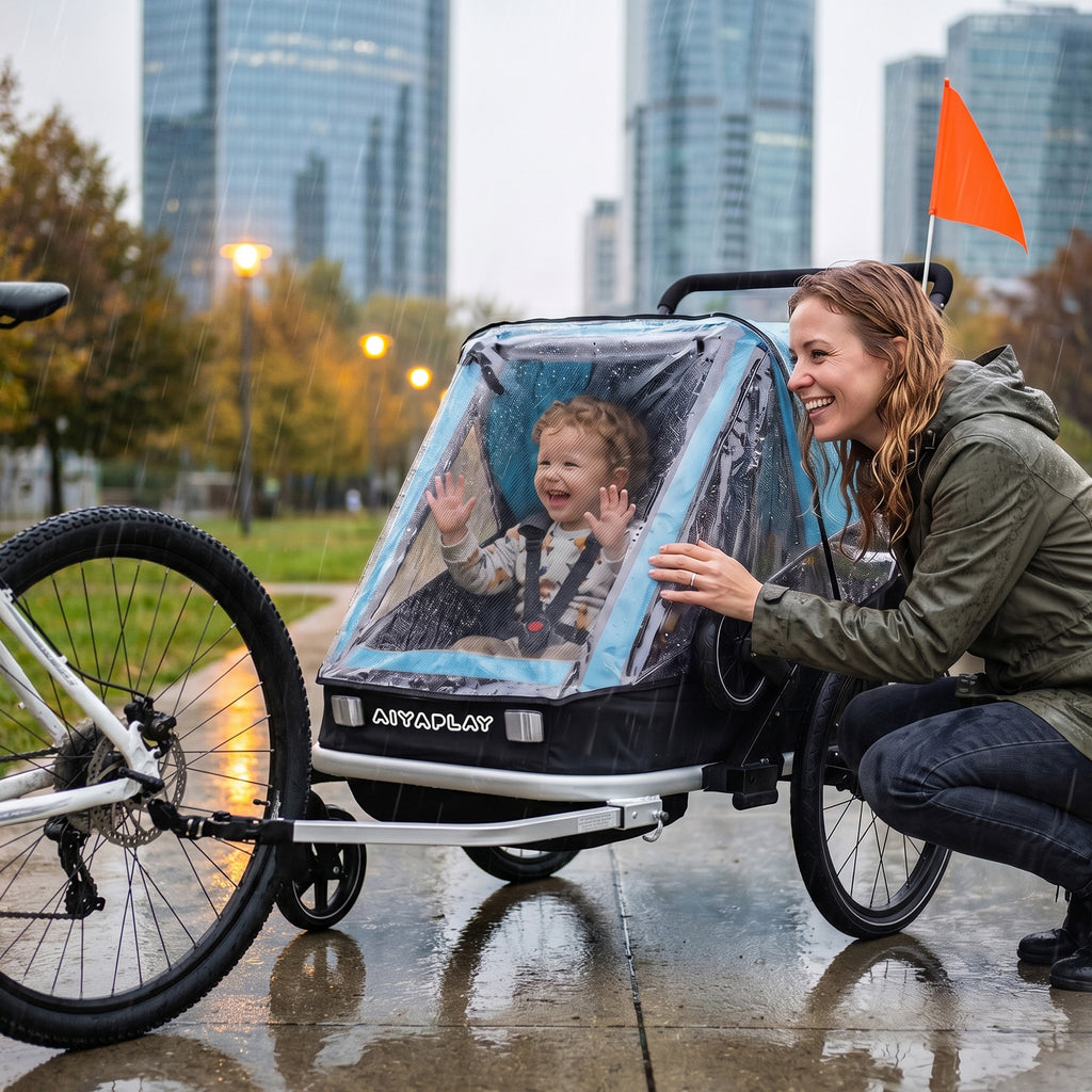 Fahrradanhänger für Kinder, 2-Sitzer, 2-in-1 faltbarer Kinderfahrradanhänger mit verstellbarem Sitz und Gurten, Blau