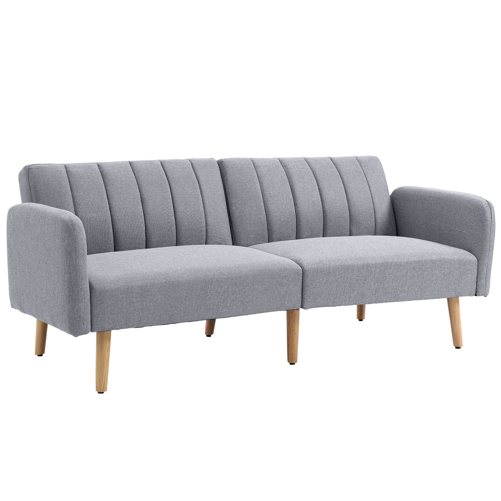 Schlafsofa, 2-Sitzer Stoffsofa, Sofa mit Schlaffunktion, leinenartiges?Polyester, Kautschukholz, 173 x 75 x 73 cm, Grau