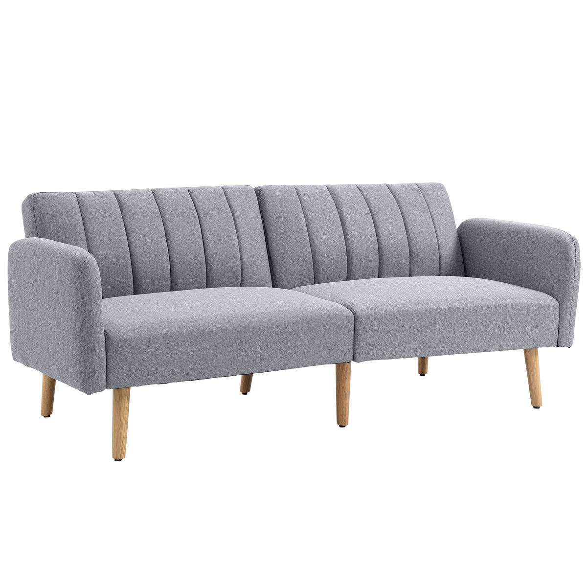 Schlafsofa, 2-Sitzer Stoffsofa, Sofa mit Schlaffunktion, leinenartiges?Polyester, Kautschukholz, 173 x 75 x 73 cm, Grau