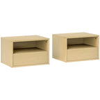 2-teiliges Wandnachttisch-Set, Nachttisch, Nachtkommode, Spanplatte, Natur, 45 x 35 x 27,5 cm