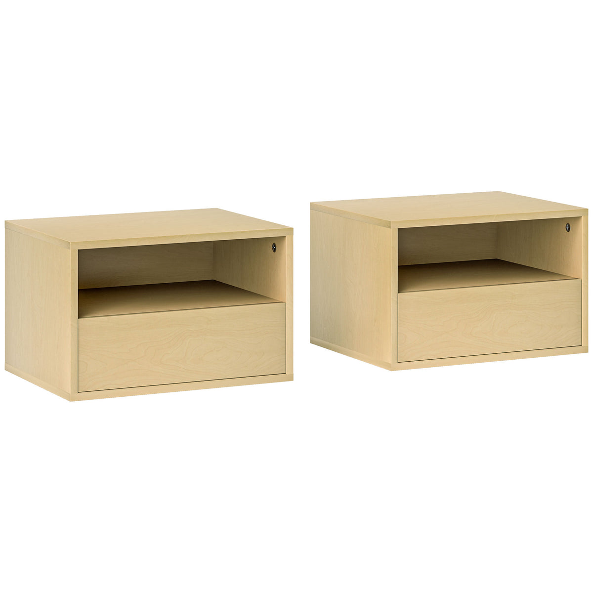 2-teiliges Wandnachttisch-Set, Nachttisch, Nachtkommode, Spanplatte, Natur, 45 x 35 x 27,5 cm