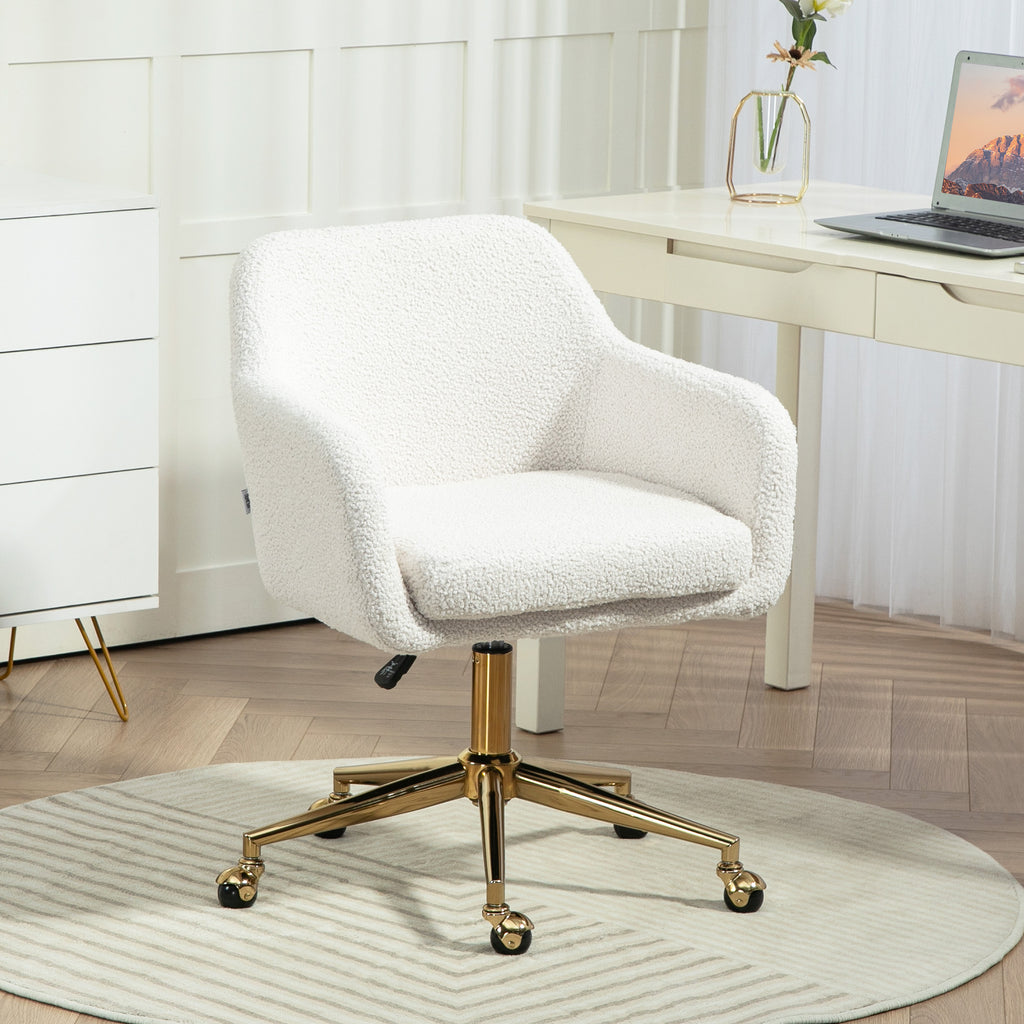 Homeoffice-Stuhl, h?henverstellbarer B¨¹rostuhl mit Rollen, Samtartiger Bezug, Metallbasis, Cremewei?