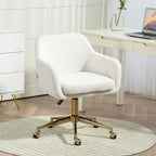 Homeoffice-Stuhl, h?henverstellbarer B¨¹rostuhl mit Rollen, Samtartiger Bezug, Metallbasis, Cremewei?