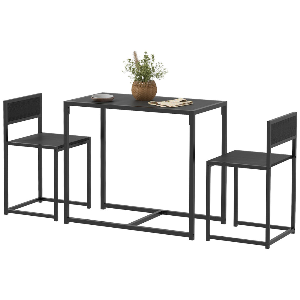 Dining Table and Chairs Set 2, Dining Room Sets, Rectangular Space Saving Table and 2 Chairs for Compact Kitchens, Steel Frame, Black