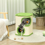Kratzturm, 52 cm, Katzenhöhle mit Plüsch, Kratzfläche, Spielzeug, Grün/Cremeweiß