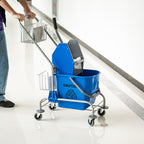 Reinigungseimer, Wischmoppeimer, rollbar, Kunststoff, Metallgriff, Blau