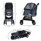 Hundewagen, klappbar, 1 Korb, 1 Kissen, 1 Seitentasche, 81 cm x 48 cm x 99 cm, Grau