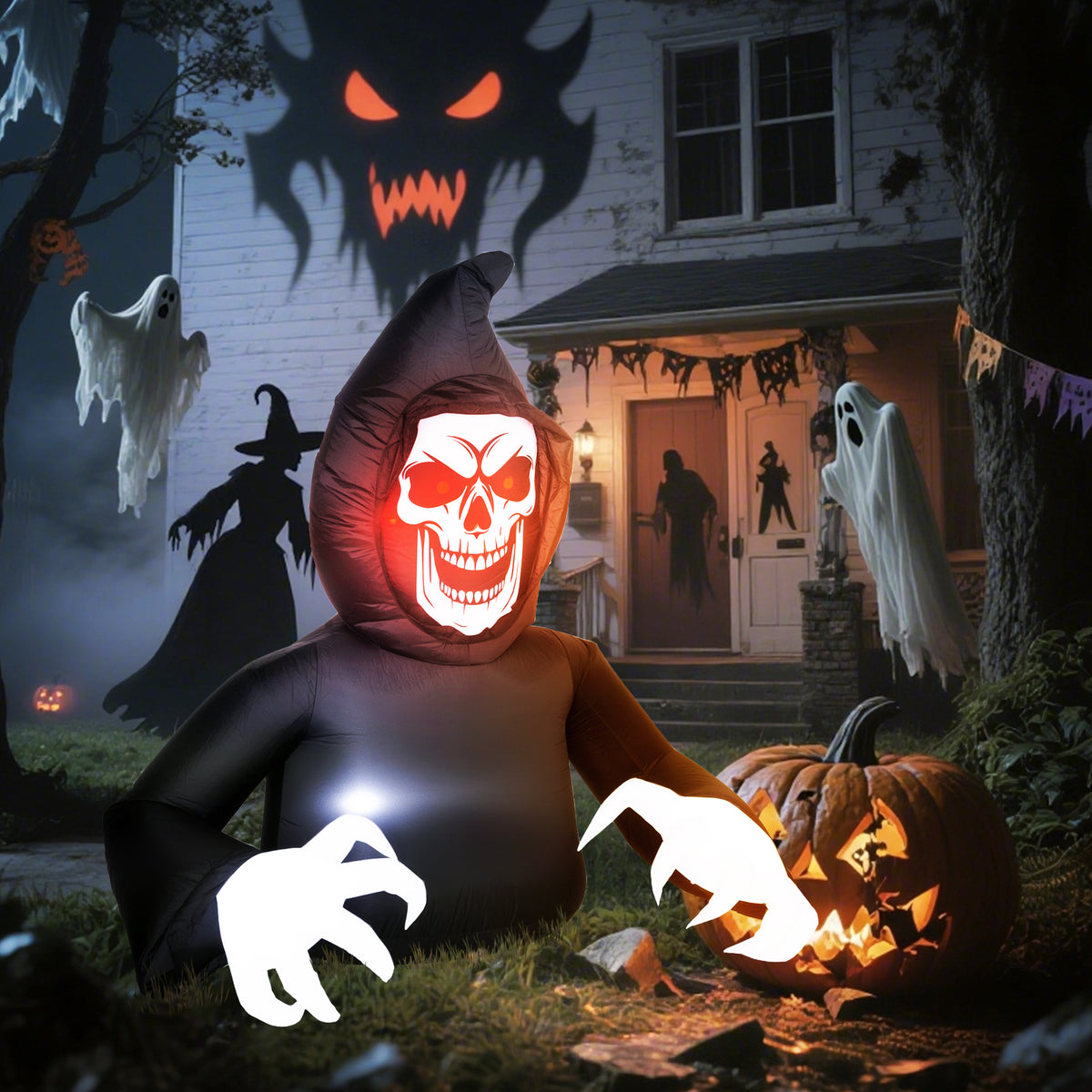 Aufblasbare Halloween-Dekoration, Sensenmann, LED-Leuchten, Gebläse, Kabel