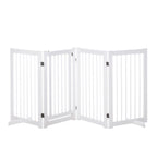 Freestanding Pet Gate 4 Panels Wooden Dog Safety Fence Foldable with Support Feet for Doorway Stairs 91cm Tall White
