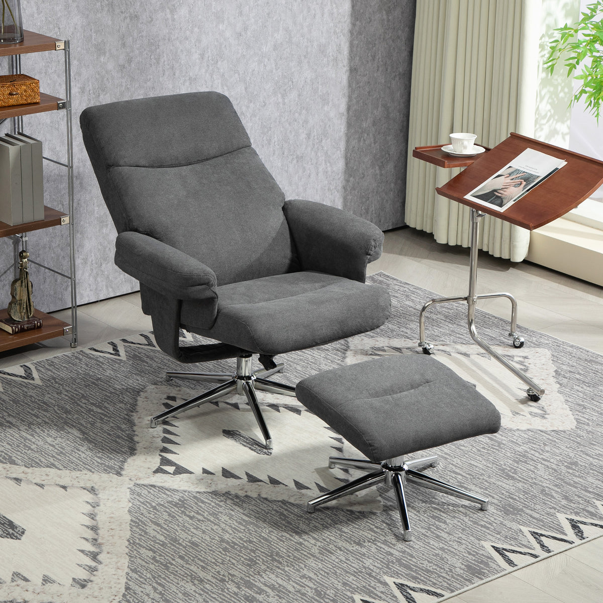 Relaxsessel mit Hocker, verstellbare Rückenlehne, Samtoptik, bis 150 kg, Anthrazit