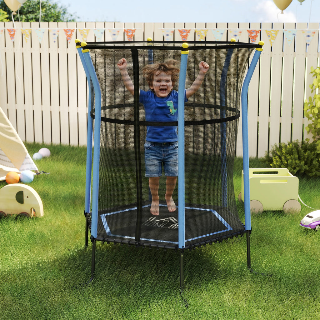 Kids Trampoline Mini Bouncer with Enclosure Safety Net For Ages 3-10 Years - Blue