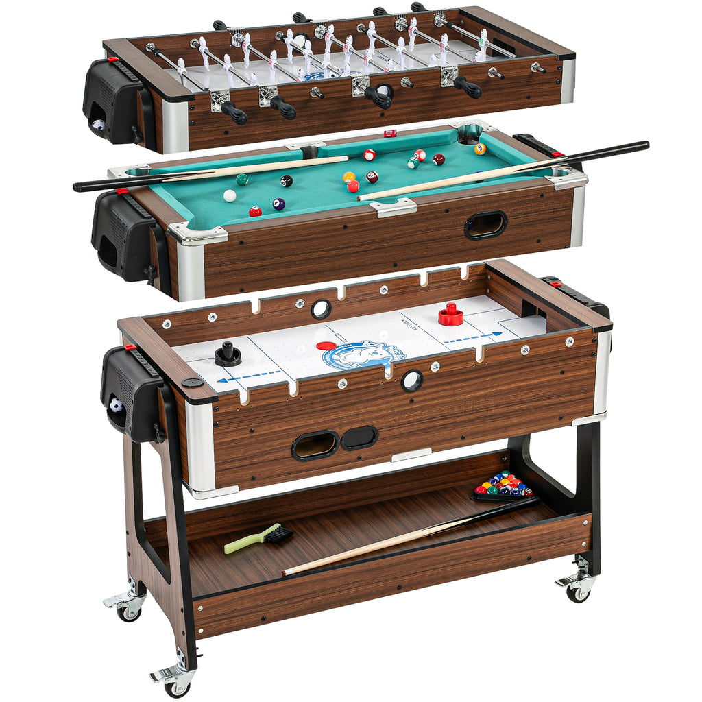 3-in-1 Multi Spieltisch drehbar Multifunktionstisch mit Billardtisch Tischfußball Airhockey Ablagefach
