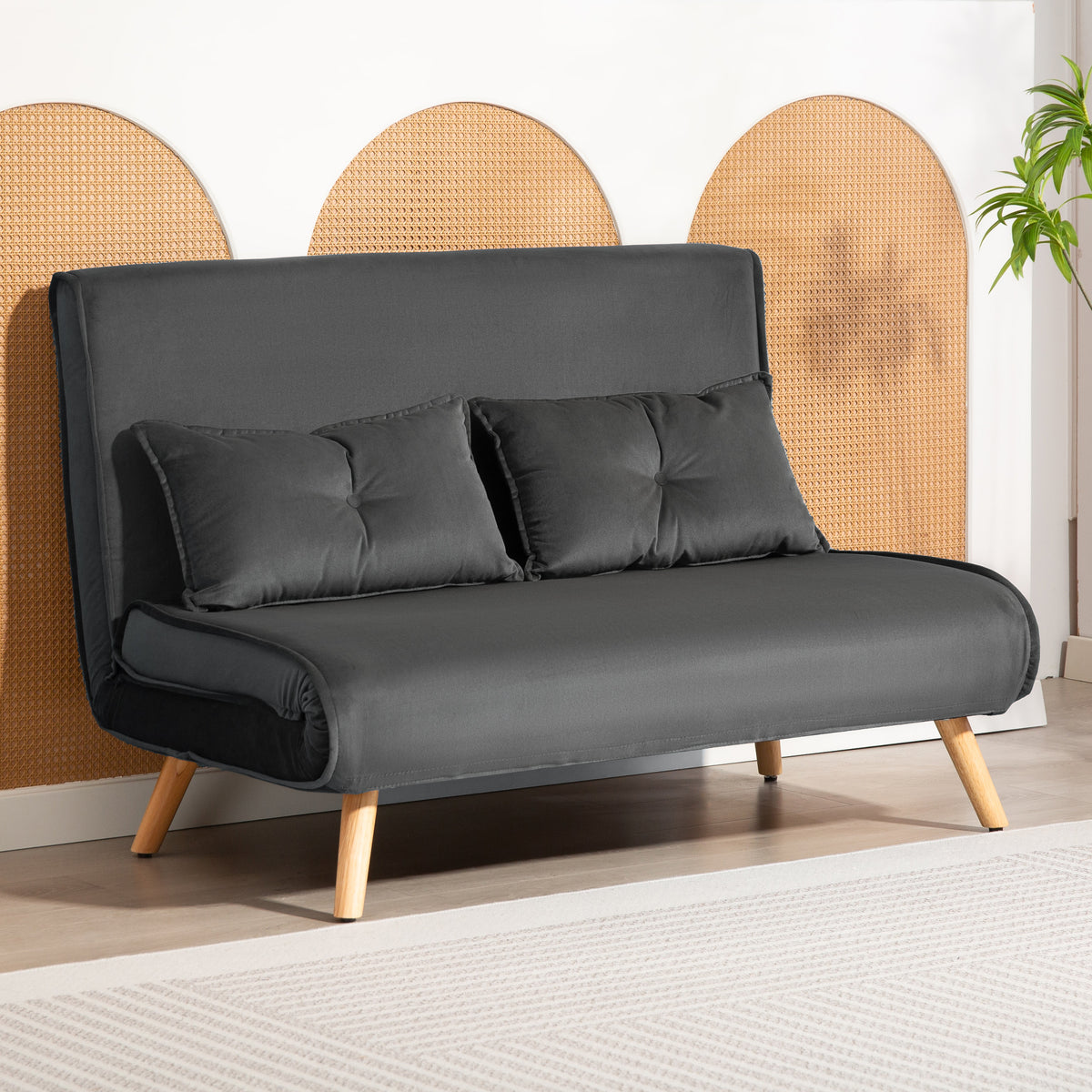 2-Sitzer-Schlafsofa, Bettsofa, in Bett umwandelbare Couch, verstellbare R¨¹ckenlehne, Stoffbezug, Metallrahmen, Grau
