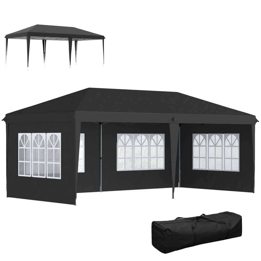 3 x 6m Pop-Up Gazebo, with Removable Walls - Black