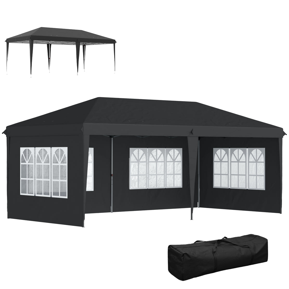 3 x 6m Pop-Up Gazebo, with Removable Walls - Black