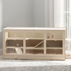 Wooden Hamster Cage, Small Animals Hutch with Tray, Openable Top, Exercise Play House Pen, 115L x 57W x 55Hcm, Natural